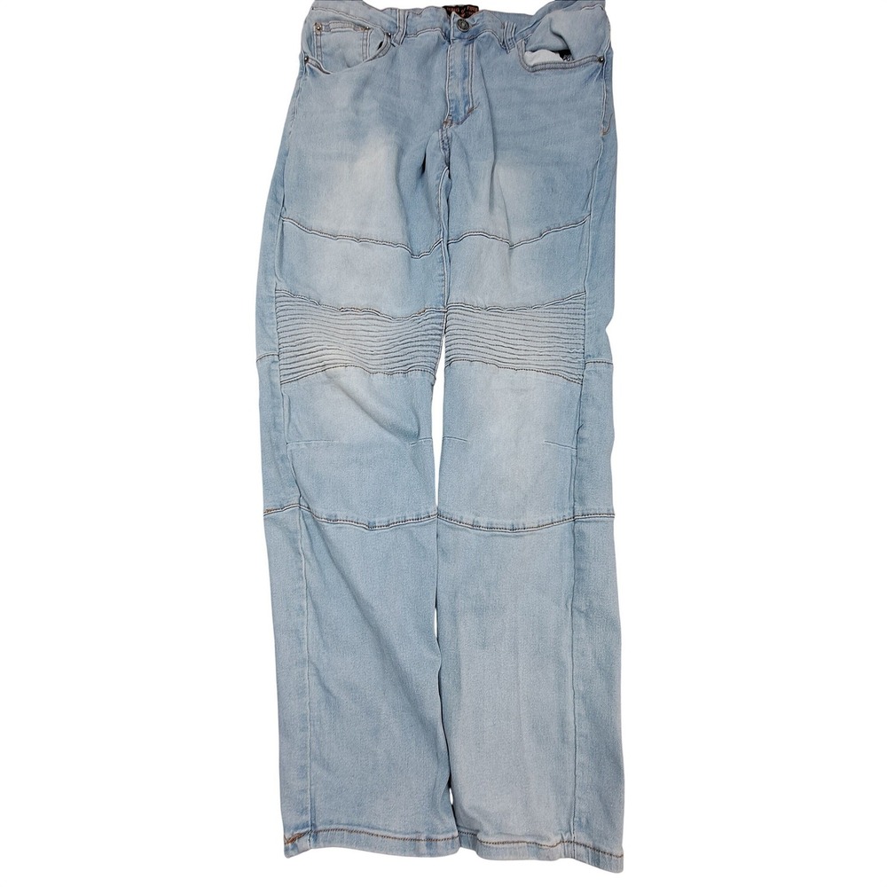 Ring of Fire Mens Slim Moto Jeans Light Wash Ribbed Knee Denim 36x30